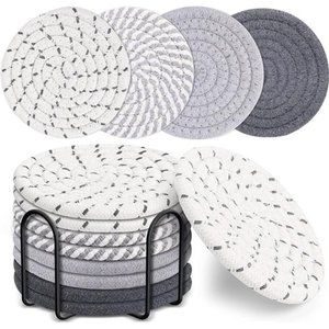 8 Pcs Drink Coasters with Holder, 4 Colors Absorbent Coasters for Drinks